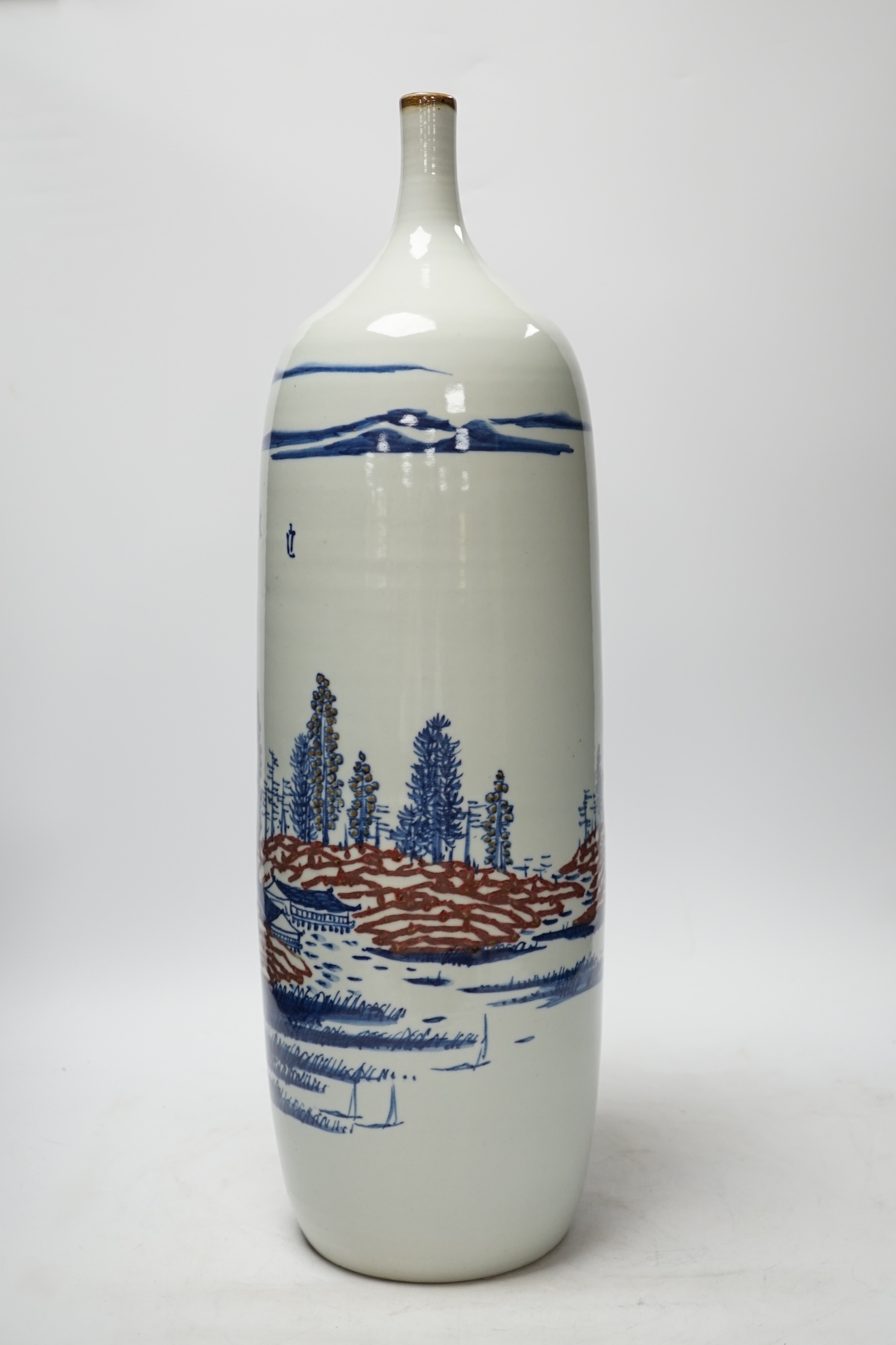 A Chinese tall porcelain bottle vase, inscribed with the artist’s name Lee Wei Ping, c.2005, 55cm high